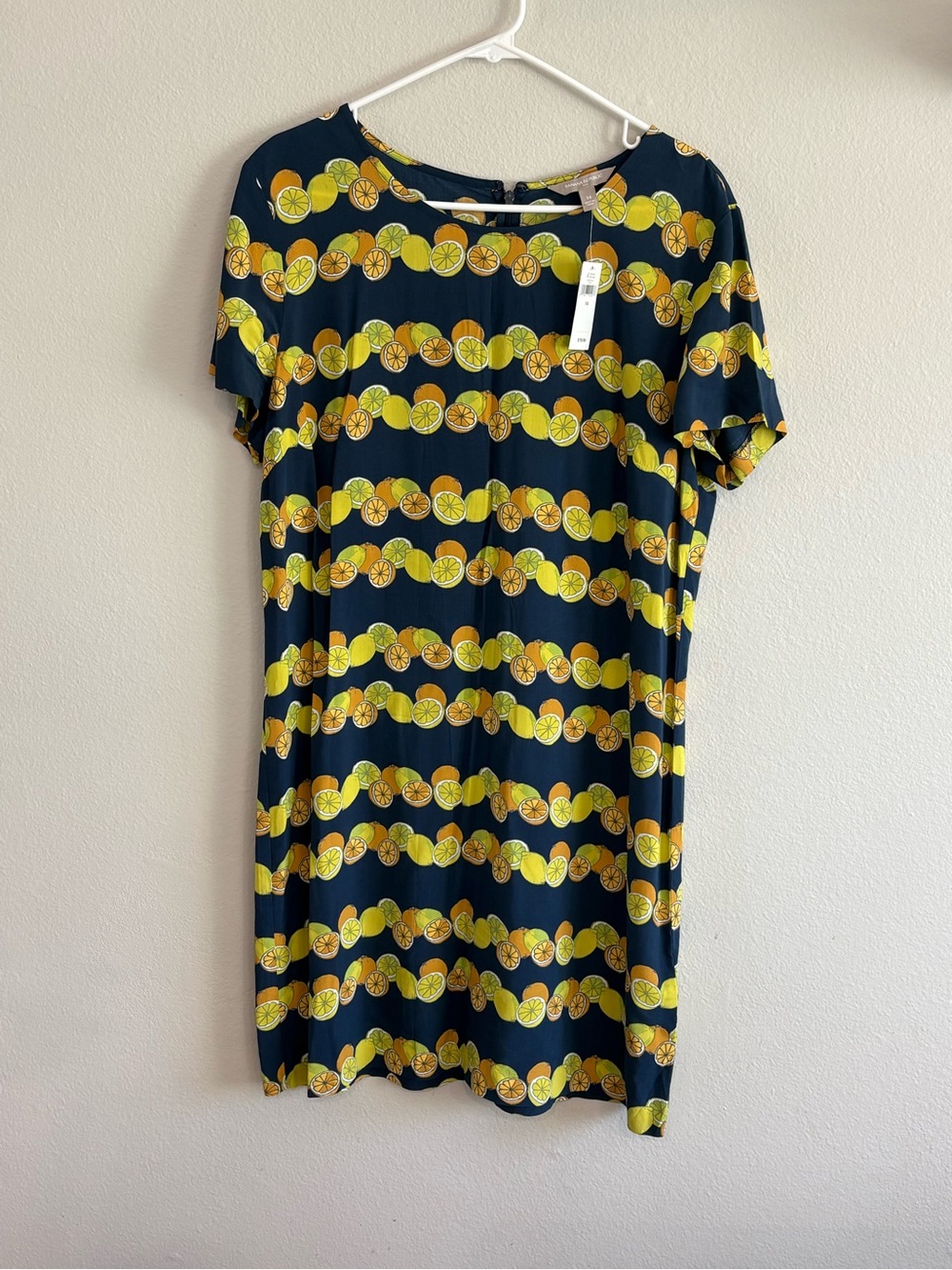 Banana Republic Lemon Print Shift Dress NWT Navy Yellow Slice Mini